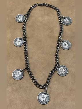 Silver Coin Charm Chain Necklace - Women’s Jewelry
